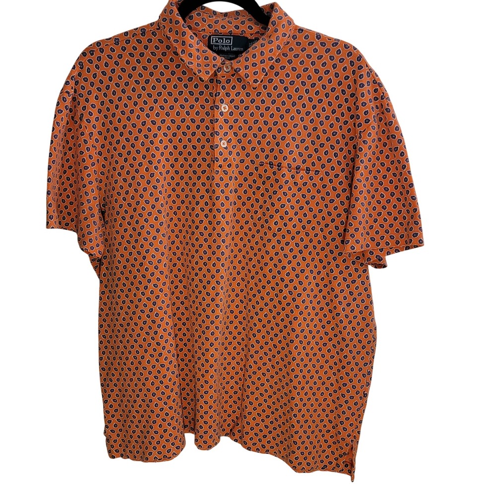 Polo Ralph Lauren Polo Shirt Mens‎ XL Orange Paisley Floral Featherweight Mesh